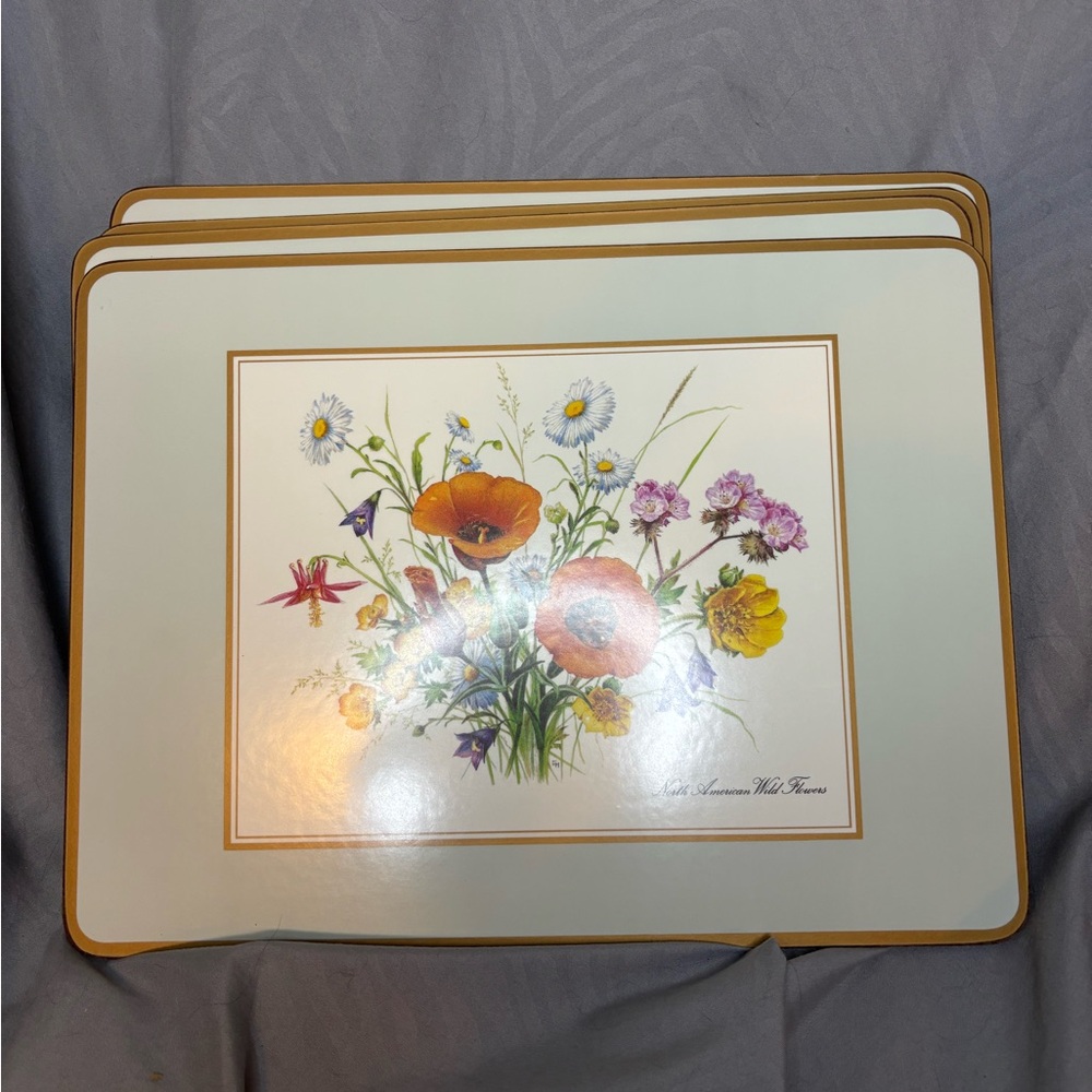 Vintage Pimpernel North American Wild Flowers Cork Placemats Set of 4
